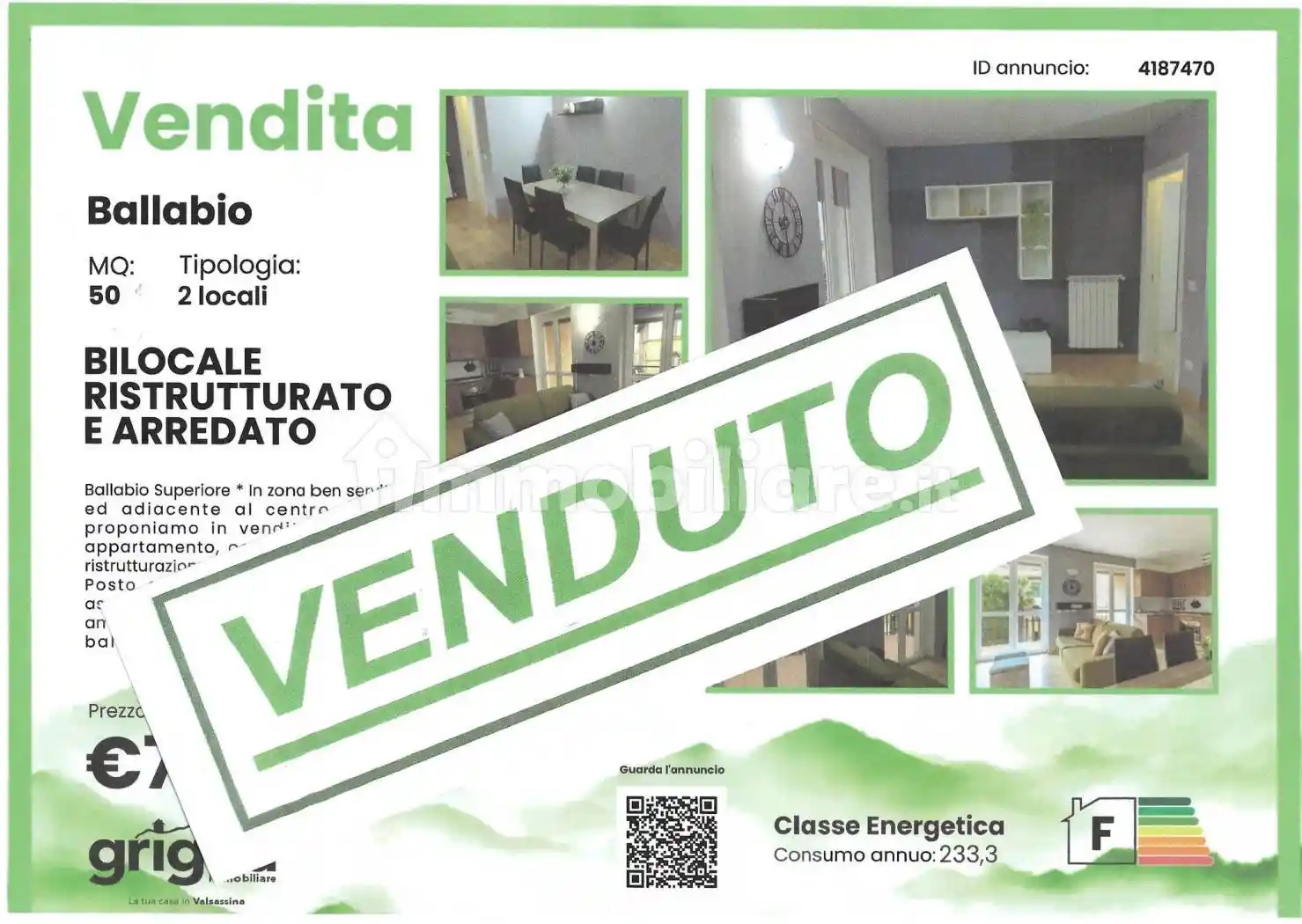 Appartamento in vendita a Ballabio