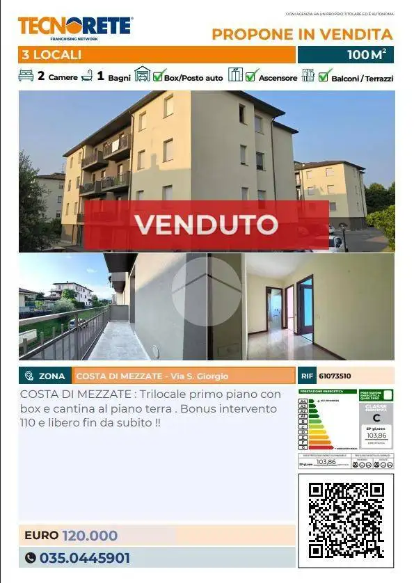 Appartamento in vendita a Costa di Mezzate